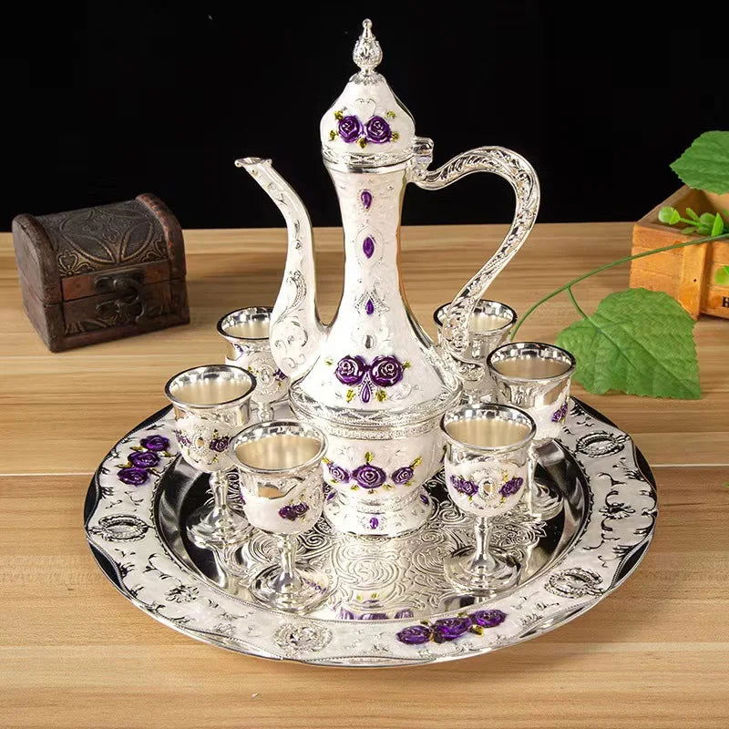 TURKISH Tea Time 7Pcs European alloy wine set, Russian soju cup, retro palace wine set, wine pot, wine cup, three piece set - Grand Goldman
