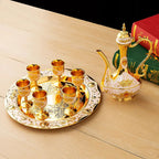 TURKISH Tea Time 7Pcs European alloy wine set, Russian soju cup, retro palace wine set, wine pot, wine cup, three piece set - Grand Goldman