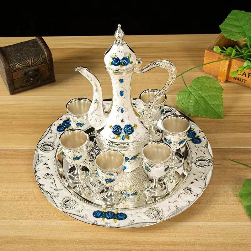 TURKISH Tea Time 7Pcs European alloy wine set, Russian soju cup, retro palace wine set, wine pot, wine cup, three piece set - Grand Goldman