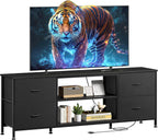 TV Stand Dresser for Bedroom, Entertainment Center with Power Outlet for 50" TV, Dressers with 4 Fabric Drawers & Open Shelves for Living Room, Bedroom, Entryway, Rustic Brown - Grand Goldman