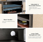 TV Stand for TVs up to 65'', Entertainment Center with Rattan Door, Shelves & 2 Cabinets, Boho Media TV Console for Living Room, Bedroom, Black - Grand Goldman