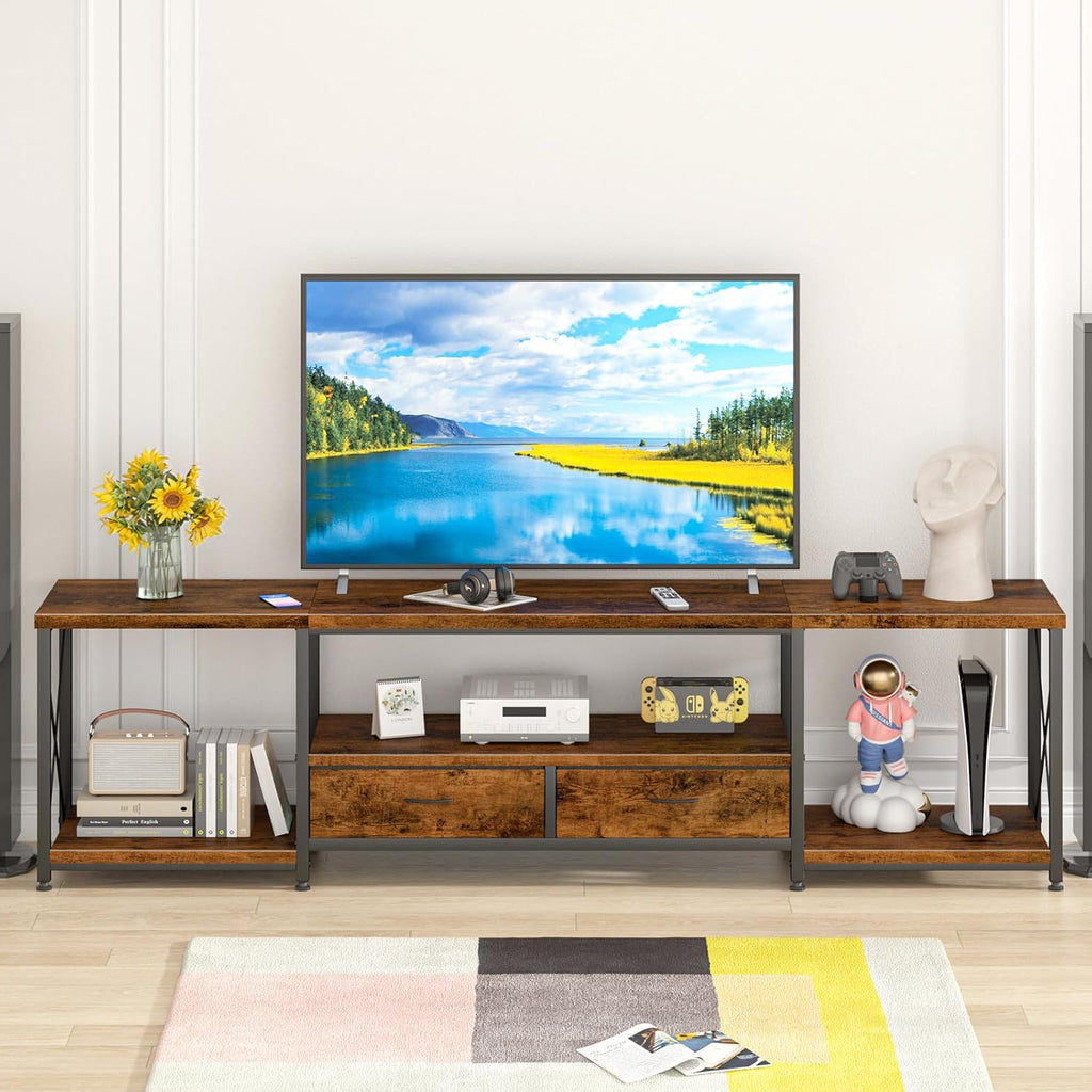 TV Stand with Fabric Drawer for 55 60 65 Inches TV - Entertainment Center and Industrial TV Console Table with Open Storage Shelves for Living Room, Bedroom - 55.1" Rustic Brown - Grand Goldman