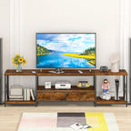 TV Stand with Fabric Drawer for 55 60 65 Inches TV - Entertainment Center and Industrial TV Console Table with Open Storage Shelves for Living Room, Bedroom - 55.1" Rustic Brown - Grand Goldman