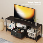 TV Stand with LED Lights, Entertainment Center with Open Shelves and Fabric Drawer, Media Console for 55 Inch TV, Television Stands for Living Room, Bedroom, Black - Grand Goldman