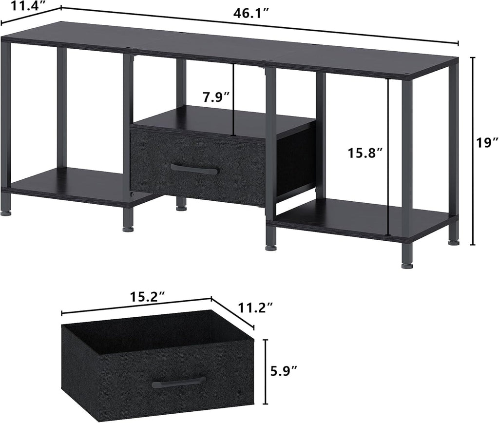 TV Stand with LED Lights, Entertainment Center with Open Shelves and Fabric Drawer, Media Console for 55 Inch TV, Television Stands for Living Room, Bedroom, Black - Grand Goldman