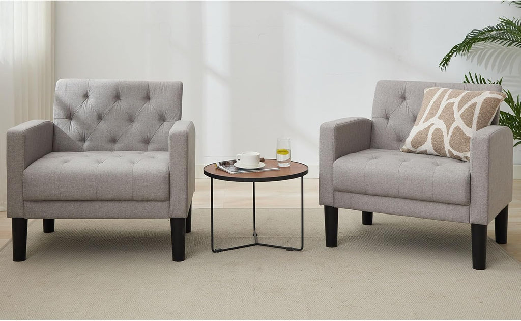 TYBOATLE Accent Chairs Set of 2, Mid Century Modern Upholstered Tufted Living Room Chair for Bedroom, Armchair Single Sofa，Reading Lounging Side Lounge Office Chair (Dark Grey, Set of 2) - Grand Goldman