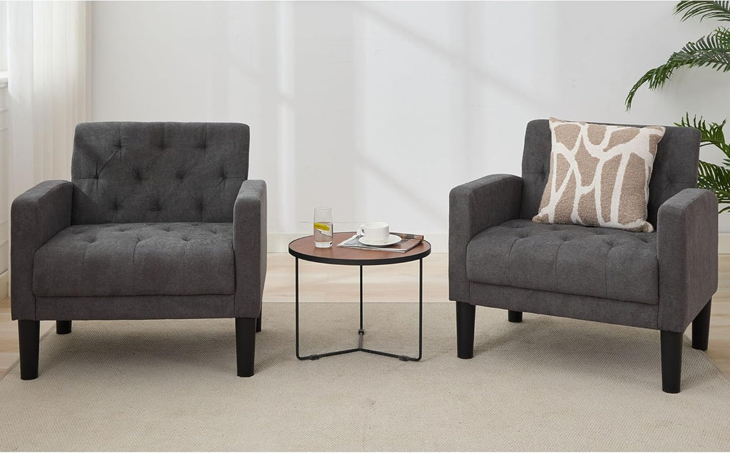 TYBOATLE Accent Chairs Set of 2, Mid Century Modern Upholstered Tufted Living Room Chair for Bedroom, Armchair Single Sofa，Reading Lounging Side Lounge Office Chair (Dark Grey, Set of 2) - Grand Goldman