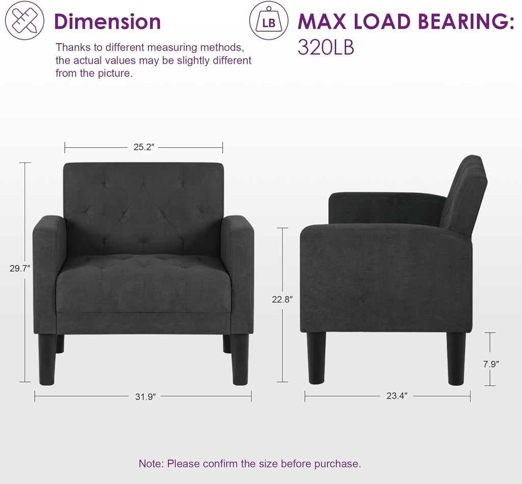 TYBOATLE Accent Chairs Set of 2, Mid Century Modern Upholstered Tufted Living Room Chair for Bedroom, Armchair Single Sofa，Reading Lounging Side Lounge Office Chair (Dark Grey, Set of 2) - Grand Goldman