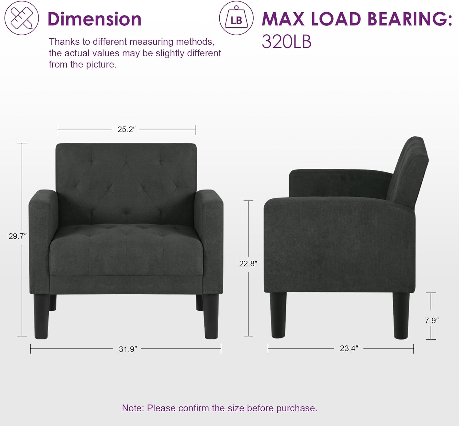 TYBOATLE Accent Chairs Set of 2, Mid Century Modern Upholstered Tufted Living Room Chair for Bedroom, Armchair Single Sofa，Reading Lounging Side Lounge Office Chair (Dark Grey, Set of 2) - Grand Goldman