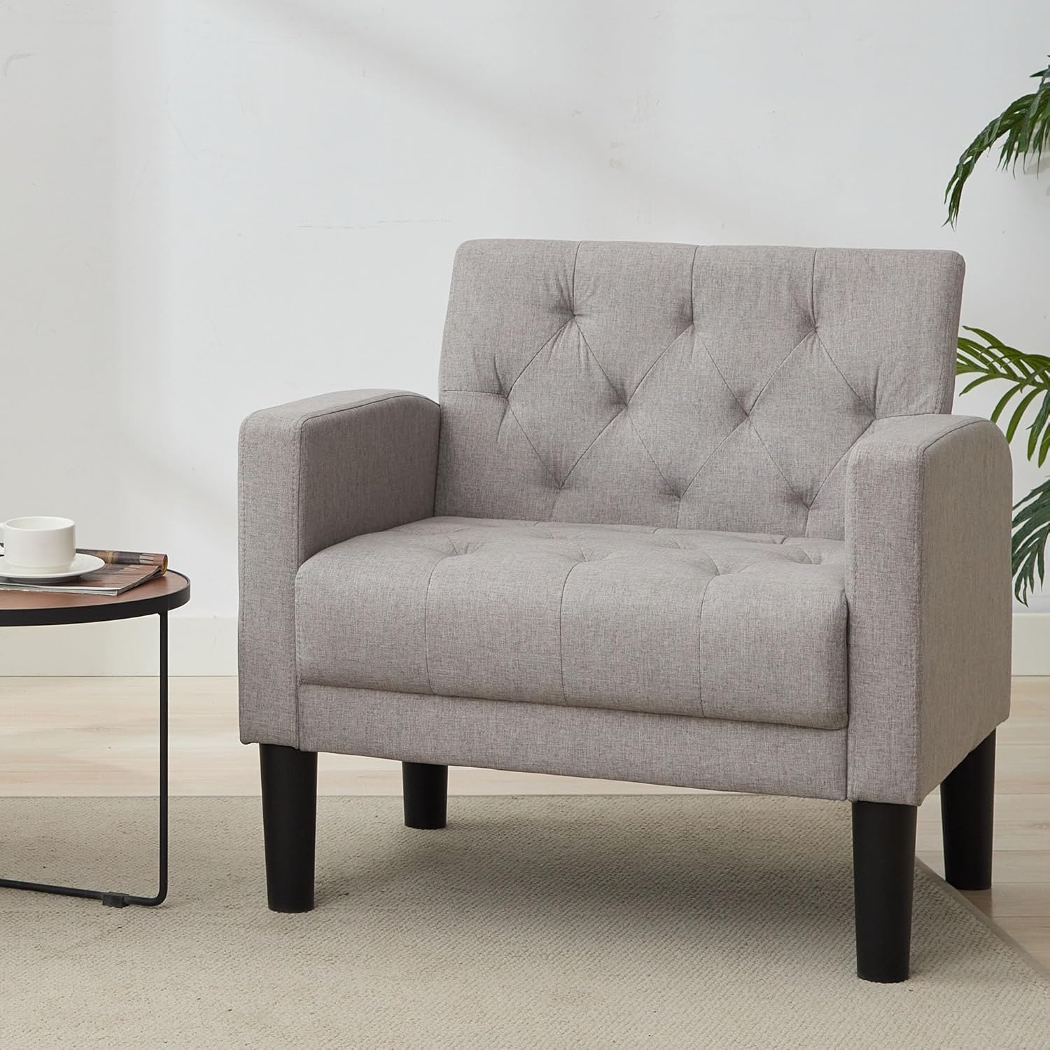 TYBOATLE Accent Chairs Set of 2, Mid Century Modern Upholstered Tufted Living Room Chair for Bedroom, Armchair Single Sofa，Reading Lounging Side Lounge Office Chair (Dark Grey, Set of 2) - Grand Goldman