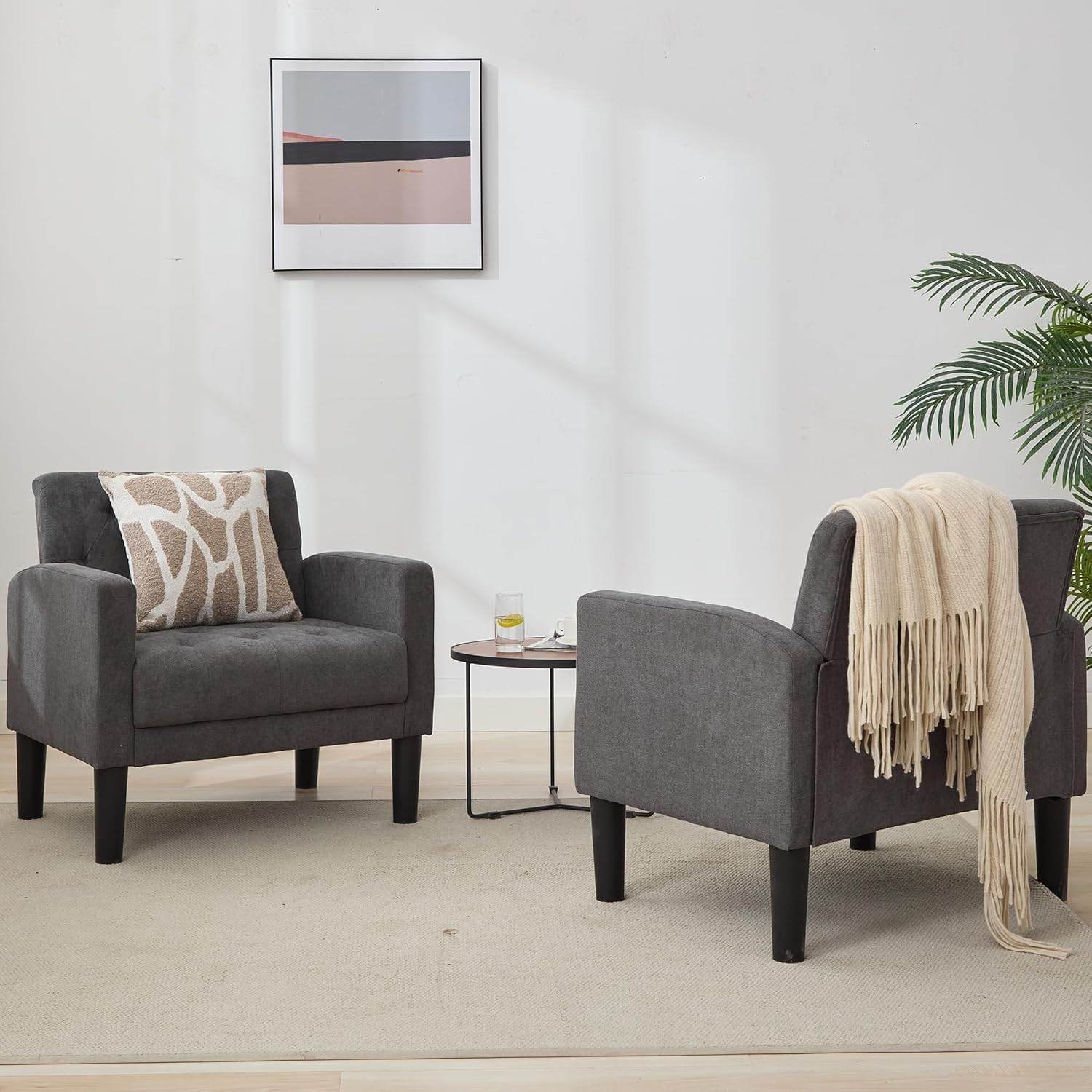 TYBOATLE Accent Chairs Set of 2, Mid Century Modern Upholstered Tufted Living Room Chair for Bedroom, Armchair Single Sofa，Reading Lounging Side Lounge Office Chair (Dark Grey, Set of 2) - Grand Goldman