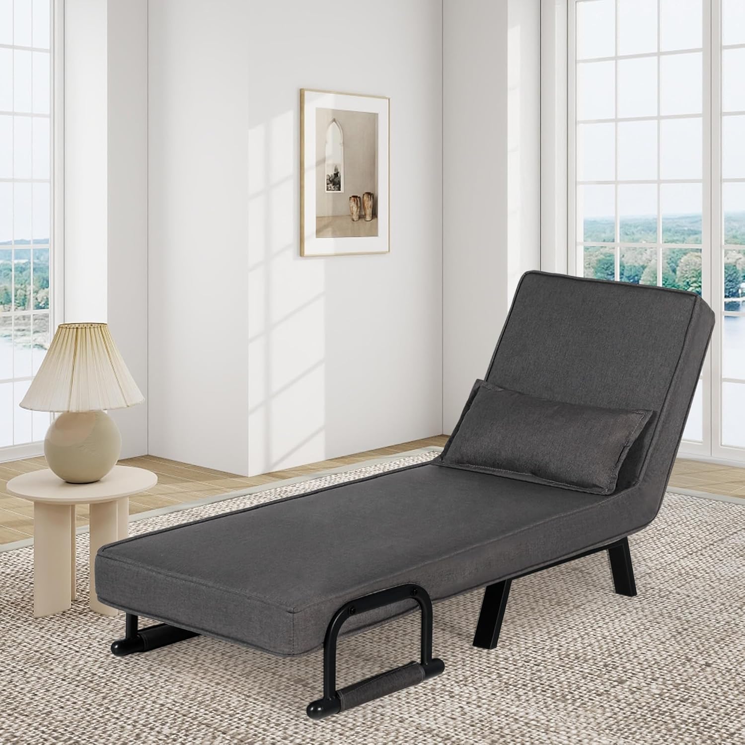 TYBOATLE Sleep Chair Bed, Comfy Convertible Sleeper Chairs for Adults, 5 in 1 Folding Sofa Bed with 5-Position Adjustable Backrest & Pillow, Cozy Small Chair Couch for Small Spaces, Office (Dark Grey) - Grand Goldman