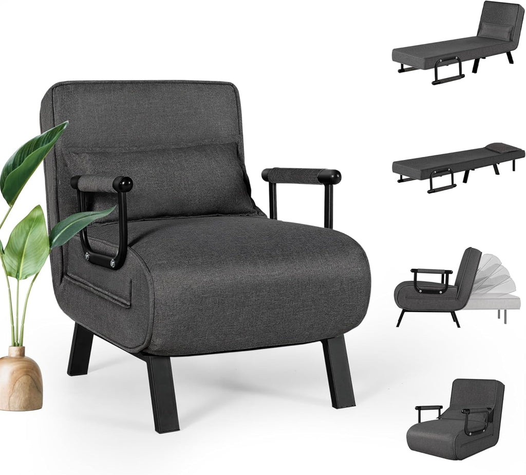 TYBOATLE Sleep Chair Bed, Comfy Convertible Sleeper Chairs for Adults, 5 in 1 Folding Sofa Bed with 5-Position Adjustable Backrest & Pillow, Cozy Small Chair Couch for Small Spaces, Office (Dark Grey) - Grand Goldman