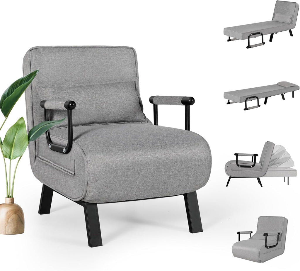 TYBOATLE Sleep Chair Bed, Comfy Convertible Sleeper Chairs for Adults, 5 in 1 Folding Sofa Bed with 5-Position Adjustable Backrest & Pillow, Cozy Small Chair Couch for Small Spaces, Office (Dark Grey) - Grand Goldman