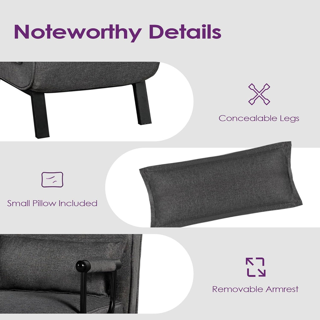 TYBOATLE Sleep Chair Bed, Comfy Convertible Sleeper Chairs for Adults, 5 in 1 Folding Sofa Bed with 5-Position Adjustable Backrest & Pillow, Cozy Small Chair Couch for Small Spaces, Office (Dark Grey) - Grand Goldman