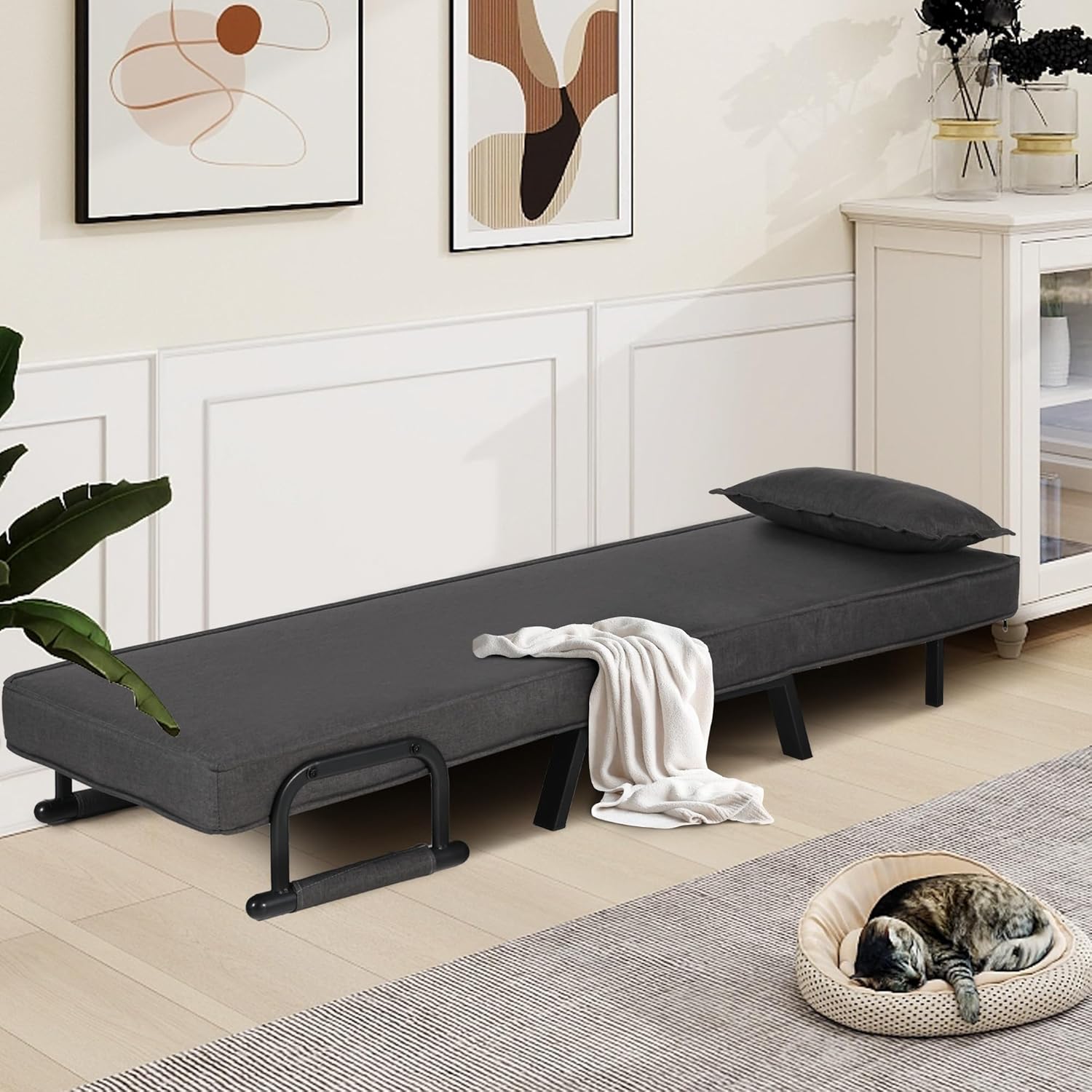 TYBOATLE Sleep Chair Bed, Comfy Convertible Sleeper Chairs for Adults, 5 in 1 Folding Sofa Bed with 5-Position Adjustable Backrest & Pillow, Cozy Small Chair Couch for Small Spaces, Office (Dark Grey) - Grand Goldman