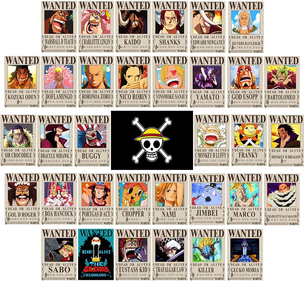 TYZZHOA 25PCS Anime [OP] Wanted Posters 30×21cm, New Bounty Edition, Straw Hat Pirates Crew Nika Luffy 3 Billion, Zoro, Sanji, [OP] Anime Gifts - Grand Goldman