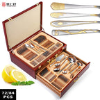 Tableware set of 72 pieces, gold-plated stainless steel knife, fork, spoon, gift box, wooden box - Grand Goldman