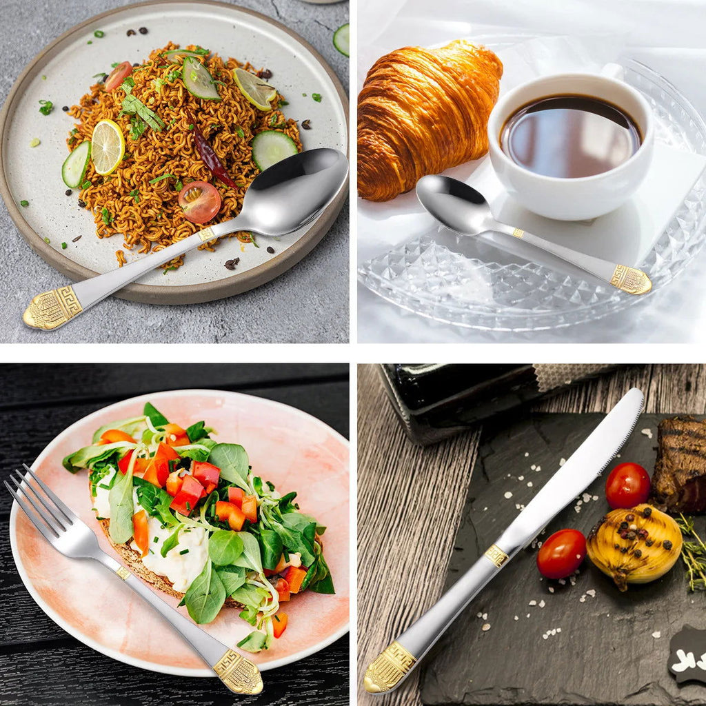 Tableware set of 72 pieces, gold-plated stainless steel knife, fork, spoon, gift box, wooden box - Grand Goldman