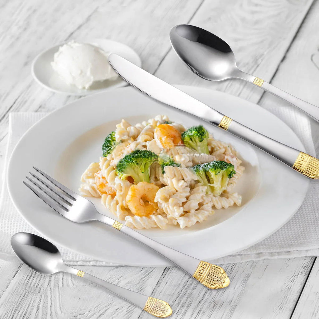 Tableware set of 72 pieces, gold-plated stainless steel knife, fork, spoon, gift box, wooden box - Grand Goldman