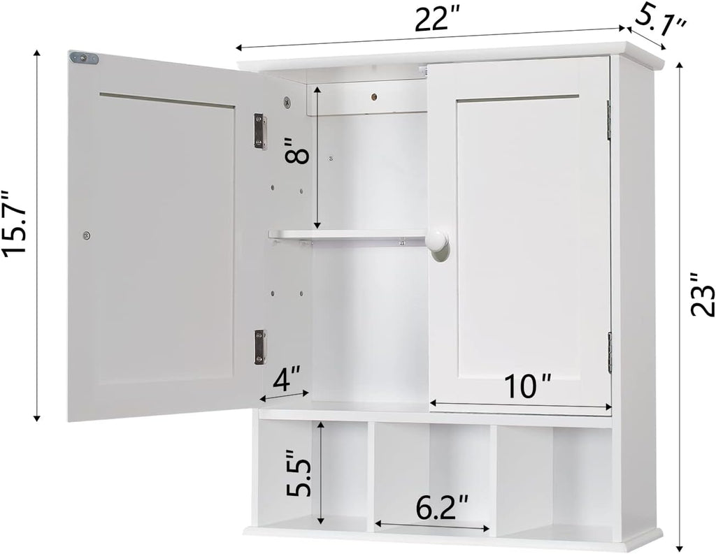 TaoHFE Bathroom Wall Cabinet with 2 Door Adjustable Shelves,Over The Toilet Storage White Wall Mounted Medicine Cabinets for Bathroom Laundry Room Kitchen - Grand Goldman