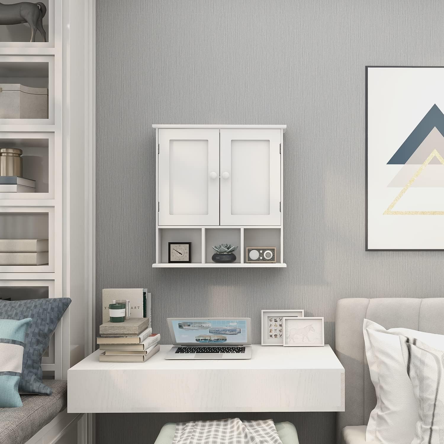 TaoHFE Bathroom Wall Cabinet with 2 Door Adjustable Shelves,Over The Toilet Storage White Wall Mounted Medicine Cabinets for Bathroom Laundry Room Kitchen - Grand Goldman