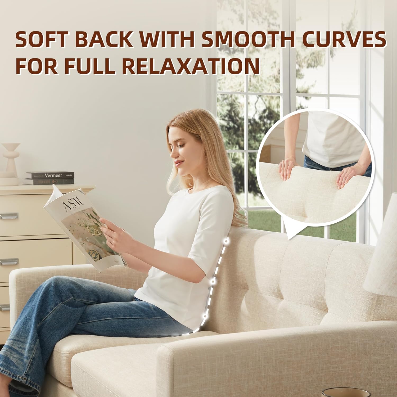 Tbfit 65" W Loveseat Sofa, Mid Century Modern Decor Love Seat Couches for Living Room, Button Tufted Upholstered Small Couch for Bedroom, Solid and Easy to Install Love Seats Furniture, Beige - Grand Goldman