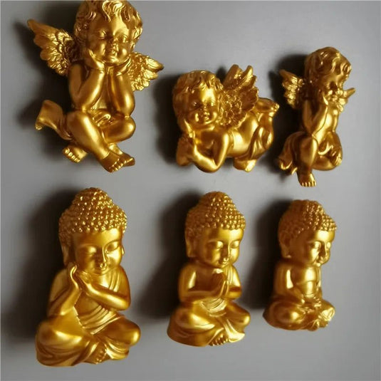 Thailand Golden Buddha Fridge Magnets 3d Cartoon Lovely Golden Angel Refrigerator Magnetic stickers Home Decoration Gift - Grand Goldman