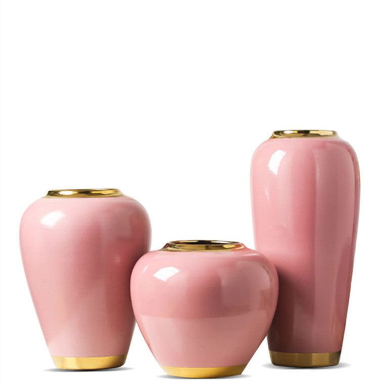 Three Modern Hand-painted Porcelain Vases With Gold-plated Glazed Flowers - Grand Goldman