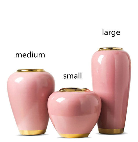 Three Modern Hand-painted Porcelain Vases With Gold-plated Glazed Flowers - Grand Goldman