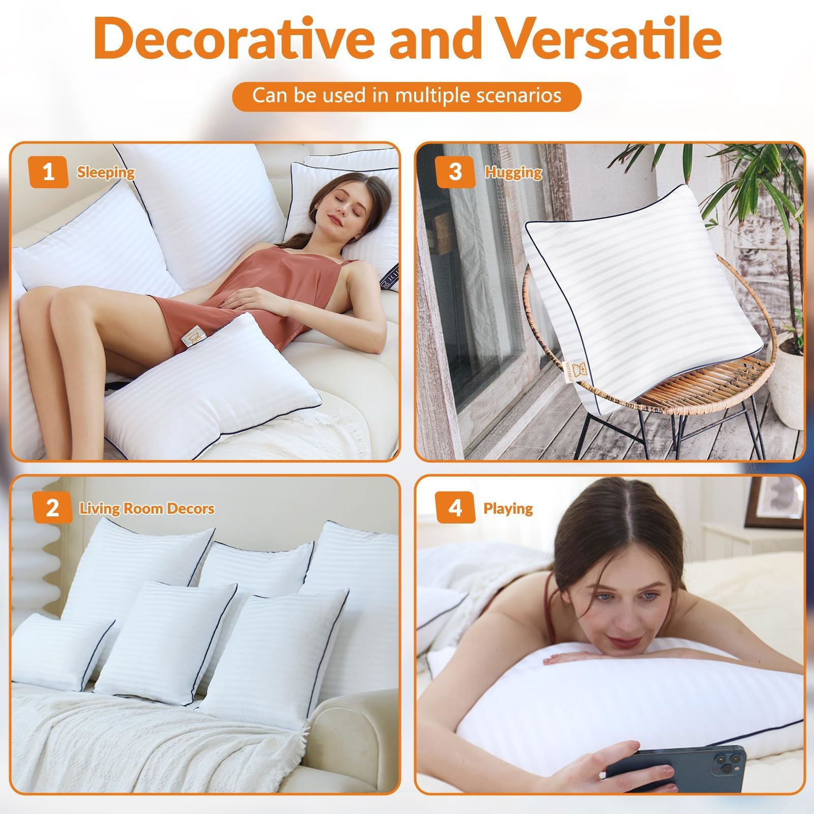 Throw Pillows Insert, 18'' x 18'' Set of 2, Decorative for Couch, Sofa or Bed with Premium Down Alternative Filled, White - Grand Goldman