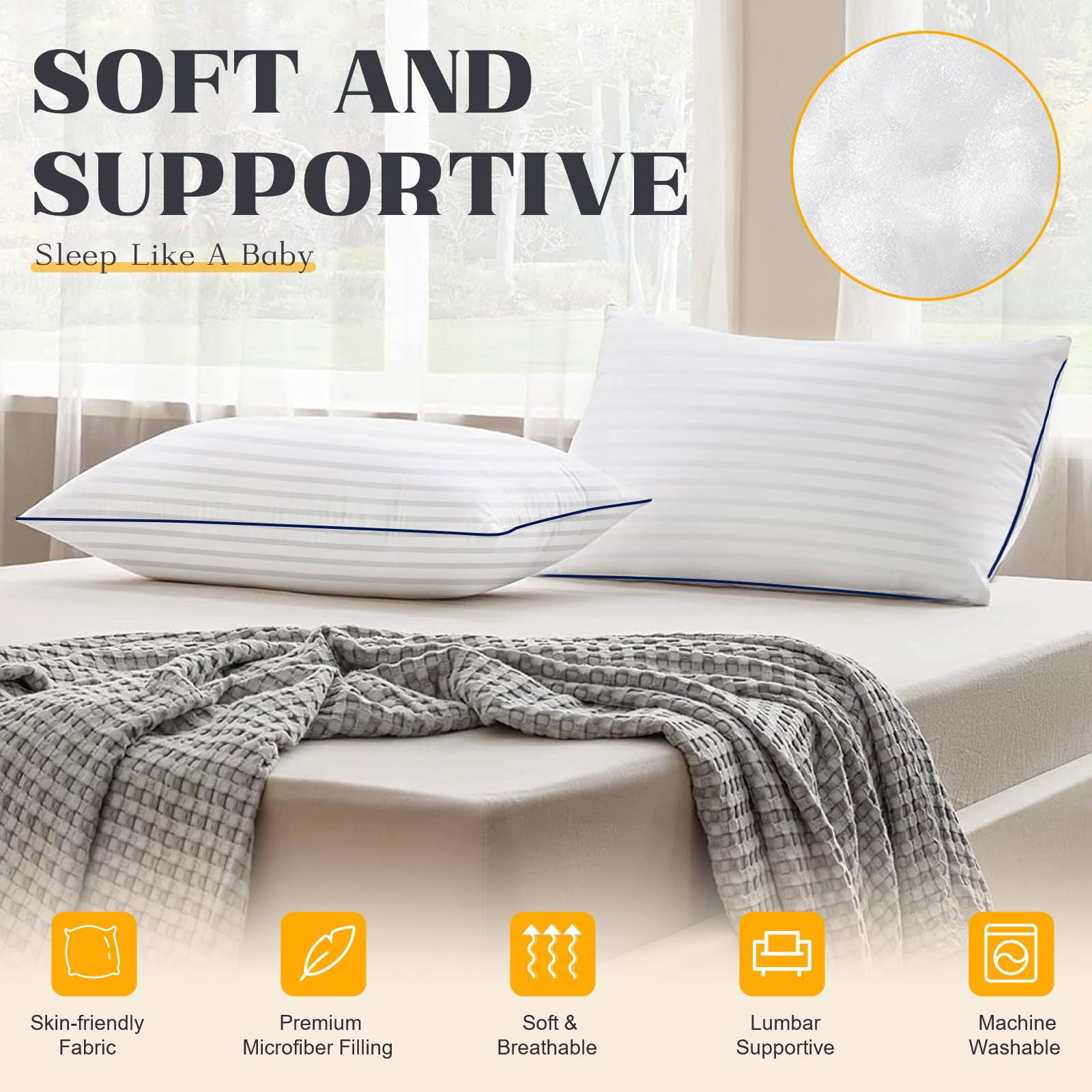 Throw Pillows Insert, 18'' x 18'' Set of 2, Decorative for Couch, Sofa or Bed with Premium Down Alternative Filled, White - Grand Goldman