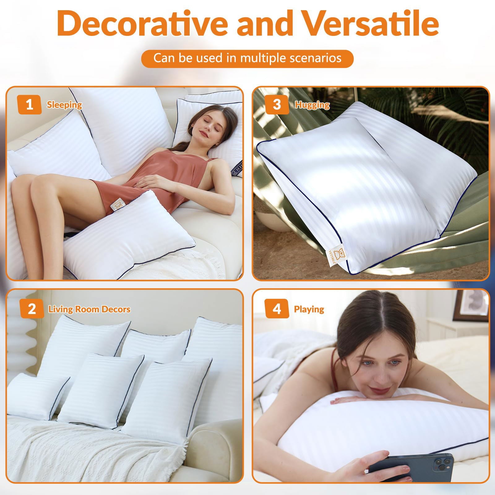 Throw Pillows Insert, 18'' x 18'' Set of 2, Decorative for Couch, Sofa or Bed with Premium Down Alternative Filled, White - Grand Goldman