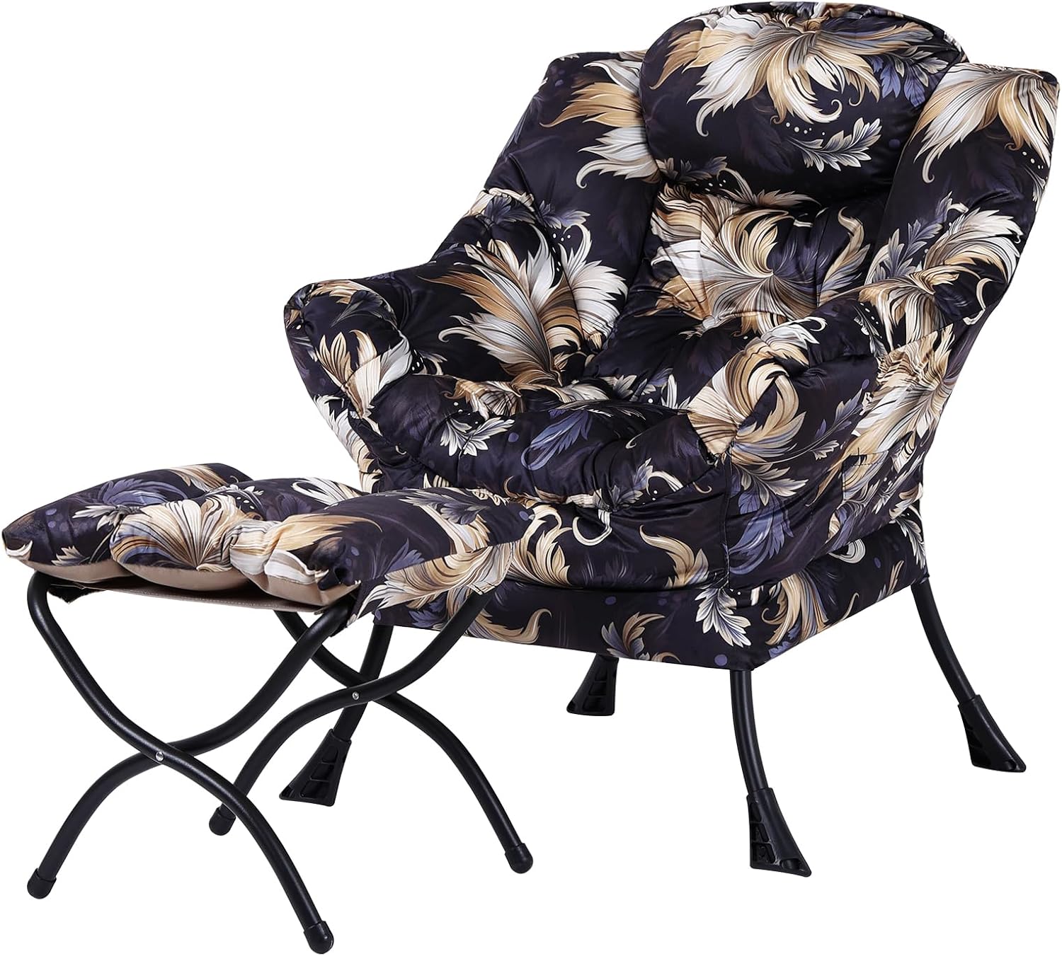 Tiita Lazy Chair with Ottoman, Modern Large Accent Lounge Chair, Leisure Sofa Armchair with Ottoman, Reading Chair with Footrest for Bedroom, Living Room, Dorm Rooms, Garden and Courtyard - Grand Goldman