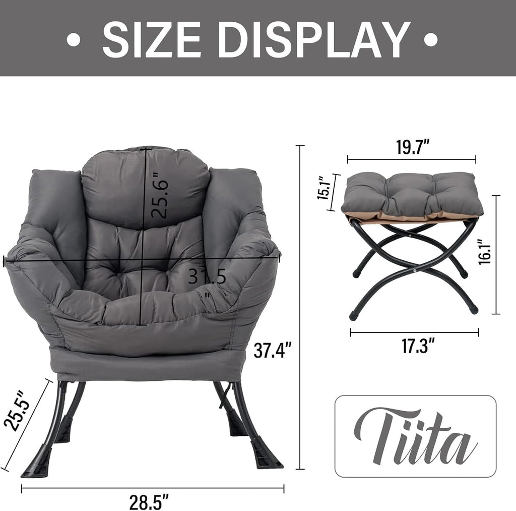 Tiita Lazy Chair with Ottoman, Modern Large Accent Lounge Chair, Leisure Sofa Armchair with Ottoman, Reading Chair with Footrest for Bedroom, Living Room, Dorm Rooms, Garden and Courtyard - Grand Goldman