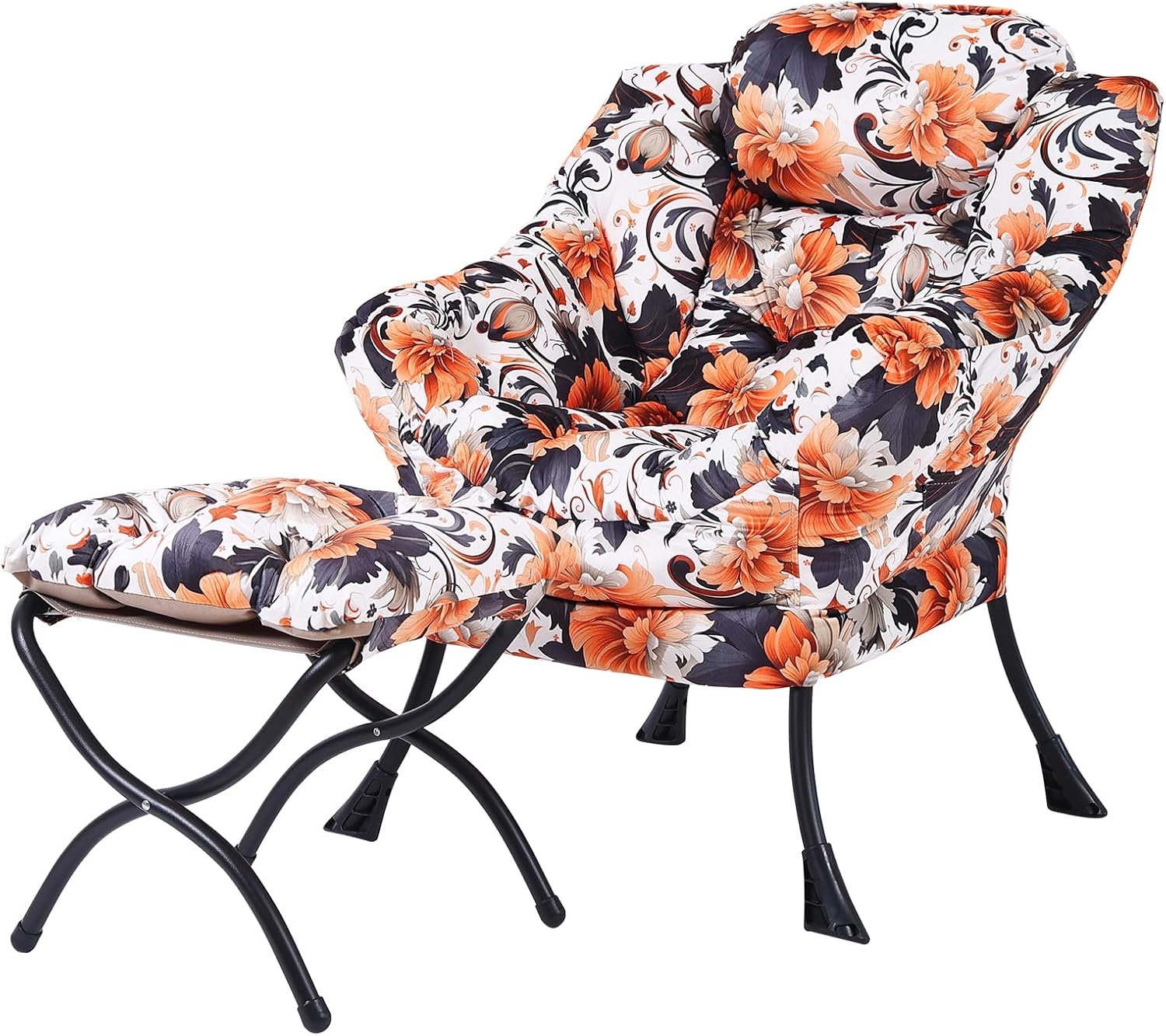 Tiita Lazy Chair with Ottoman, Modern Large Accent Lounge Chair, Leisure Sofa Armchair with Ottoman, Reading Chair with Footrest for Bedroom, Living Room, Dorm Rooms, Garden and Courtyard - Grand Goldman