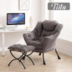 Tiita Lazy Chair with Ottoman, Modern Large Accent Lounge Chair, Leisure Sofa Armchair with Ottoman, Reading Chair with Footrest for Bedroom, Living Room, Dorm Rooms, Garden and Courtyard - Grand Goldman