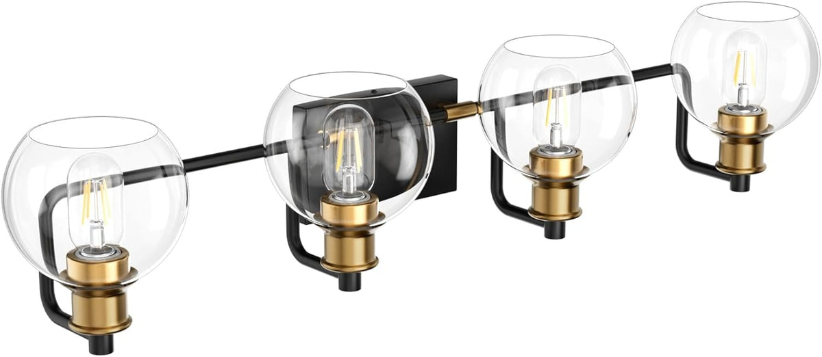 Tipace Black & Gold Vintage Bathroom Vanity Light Fixtures Over Mirror Glass Globe 3 Lights Industrial Vanity Lights Farmhouse Bath Lighting(Exclude Bulb) - Grand Goldman