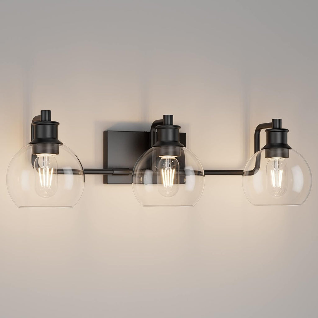 Tipace Black & Gold Vintage Bathroom Vanity Light Fixtures Over Mirror Glass Globe 3 Lights Industrial Vanity Lights Farmhouse Bath Lighting(Exclude Bulb) - Grand Goldman