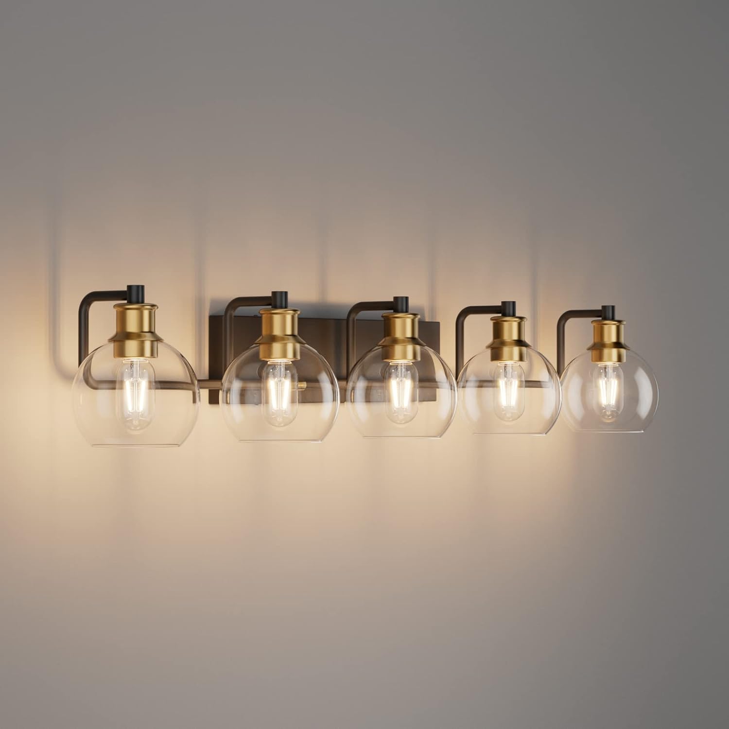 Tipace Black & Gold Vintage Bathroom Vanity Light Fixtures Over Mirror Glass Globe 3 Lights Industrial Vanity Lights Farmhouse Bath Lighting(Exclude Bulb) - Grand Goldman