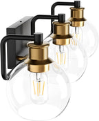 Tipace Black & Gold Vintage Bathroom Vanity Light Fixtures Over Mirror Glass Globe 3 Lights Industrial Vanity Lights Farmhouse Bath Lighting(Exclude Bulb) - Grand Goldman
