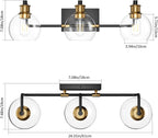 Tipace Black & Gold Vintage Bathroom Vanity Light Fixtures Over Mirror Glass Globe 3 Lights Industrial Vanity Lights Farmhouse Bath Lighting(Exclude Bulb) - Grand Goldman