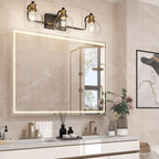 Tipace Black & Gold Vintage Bathroom Vanity Light Fixtures Over Mirror Glass Globe 3 Lights Industrial Vanity Lights Farmhouse Bath Lighting(Exclude Bulb) - Grand Goldman