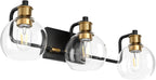 Tipace Black & Gold Vintage Bathroom Vanity Light Fixtures Over Mirror Glass Globe 3 Lights Industrial Vanity Lights Farmhouse Bath Lighting(Exclude Bulb) - Grand Goldman