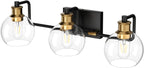Tipace Black & Gold Vintage Bathroom Vanity Light Fixtures Over Mirror Glass Globe 3 Lights Industrial Vanity Lights Farmhouse Bath Lighting(Exclude Bulb) - Grand Goldman