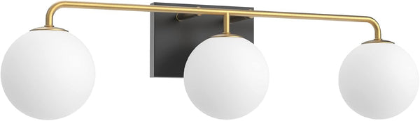 Tipace Mid Century Modern Bathroom Vanity Lights Fixtures 3-Light Black Milk White Globe Glass Industrial Vanity Lighting Over Mirror (Exclude Bulb) - Grand Goldman