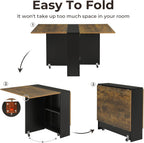 Tiptiper Folding Dining Table with 6 Wheels, Folding Kitchen Table with 2-Layer Storage Shelf, Space Saving Dining Table for Small Apartment, Rustic Brown and Black - Grand Goldman