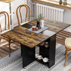 Tiptiper Folding Dining Table with 6 Wheels, Folding Kitchen Table with 2-Layer Storage Shelf, Space Saving Dining Table for Small Apartment, Rustic Brown and Black - Grand Goldman