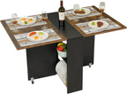 Tiptiper Folding Dining Table with 6 Wheels, Folding Kitchen Table with 2-Layer Storage Shelf, Space Saving Dining Table for Small Apartment, Rustic Brown and Black - Grand Goldman