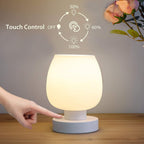 Touch Bedside Table Lamp - Modern Small Lamp for Bedroom Living Room Nightstand, Desk lamp with White Opal Glass Lamp Shade, Warm LED Bulb, 3 Way Dimmable, Simple Design Mother's Day Gifts - Grand Goldman